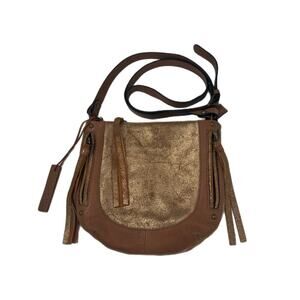 TANO Crossbody Handbag Brown Gold Suede Leather Boho Hobo Hippie Rustic